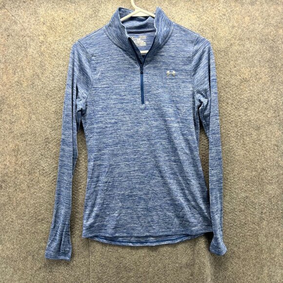 Under Armour Pullover Women XS Blue HeatGear 1/4 Zip Loose Long Sleeve Heather - Picture 1 of 10